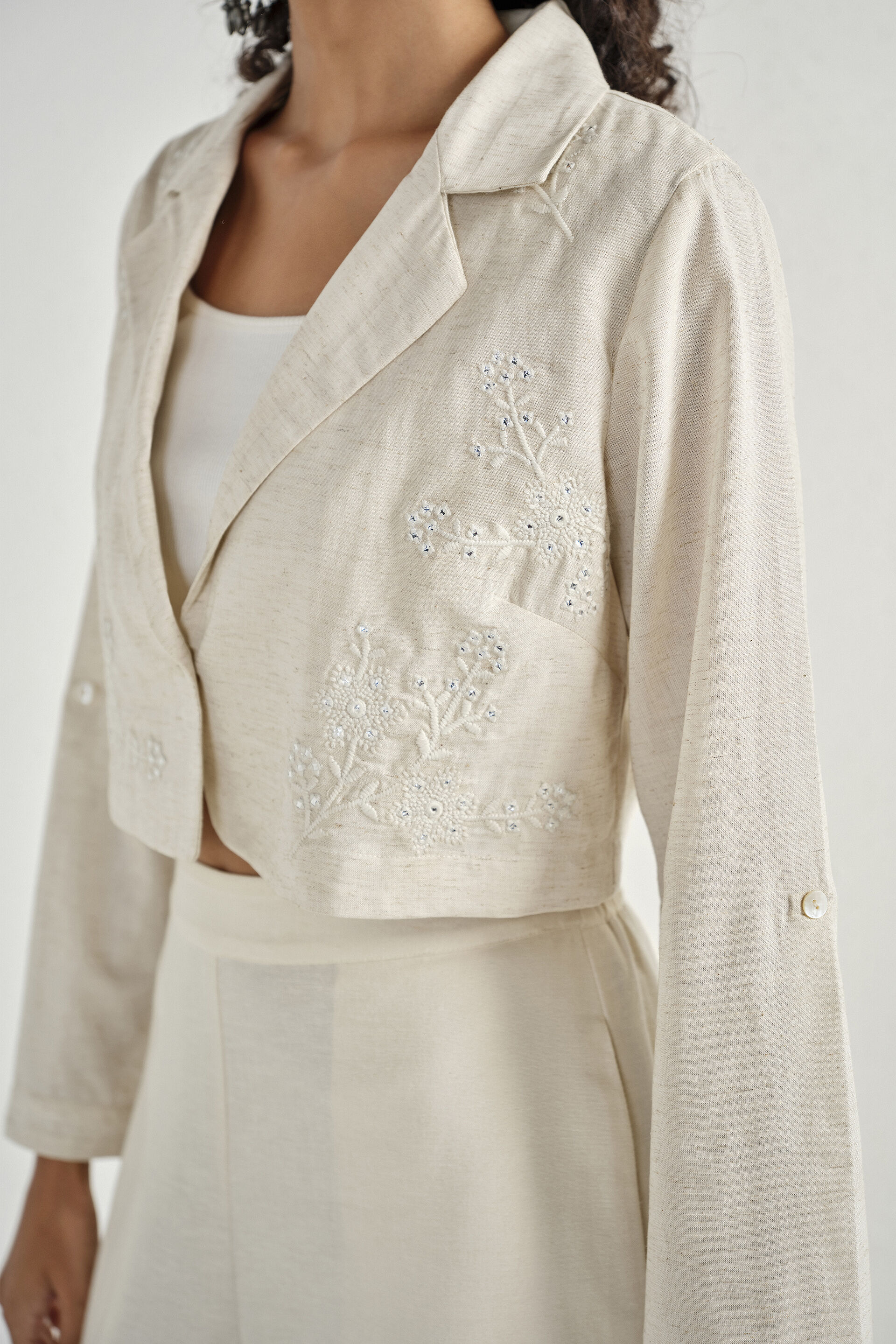 Natural Embroidered Crop Jacket, Natural, image 4